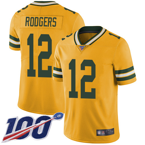 Green Bay Packers Limited Gold Men 12 Rodgers Aaron Jersey Nike NFL 100th Season Rush Vapor Untouchable